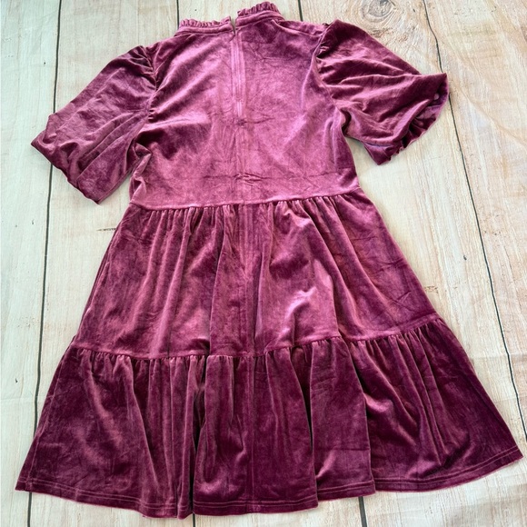 Karlie Dress Woman’s Size Large Velvet Tiered Magenta Pockets Ruffle - Picture 6 of 8